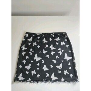 Wild Fable Juniors XL Butterfly Mini Sheer Skirt Black & White Whimsigoth